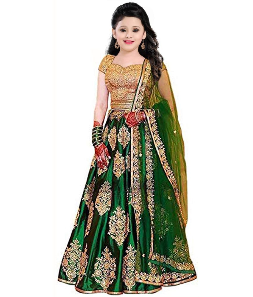     			piludi Net Lehenga Choli Set For Girls ( Pack of 1 , Green )