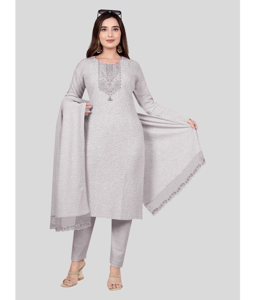     			woolkart Woollen Self Design Kurti With Pants Women's Stitched Salwar Suit - Grey ( Pack of 1 )