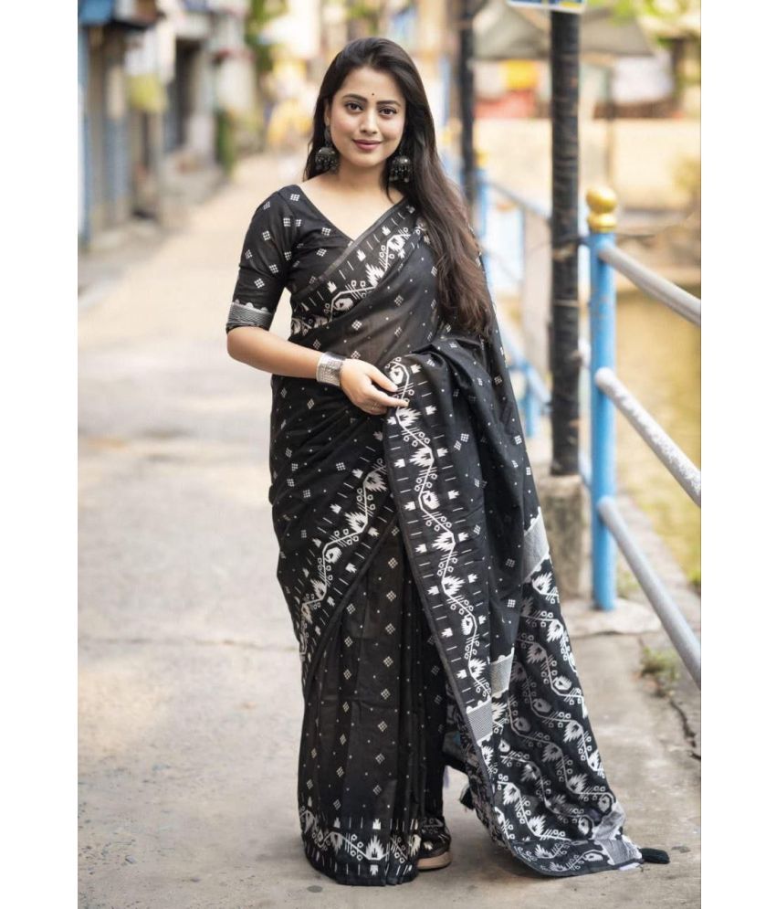     			A TO Z CART Pack of 1 Cotton Silk Woven Saree With Blouse Piece ( Black )