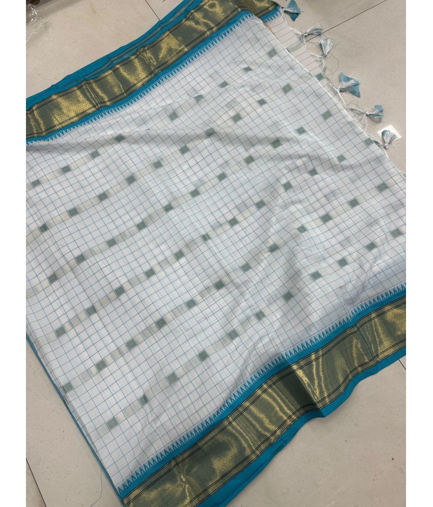     			A TO Z CART Pack of 1 Cotton Silk Checks Saree With Blouse Piece ( SkyBlue )