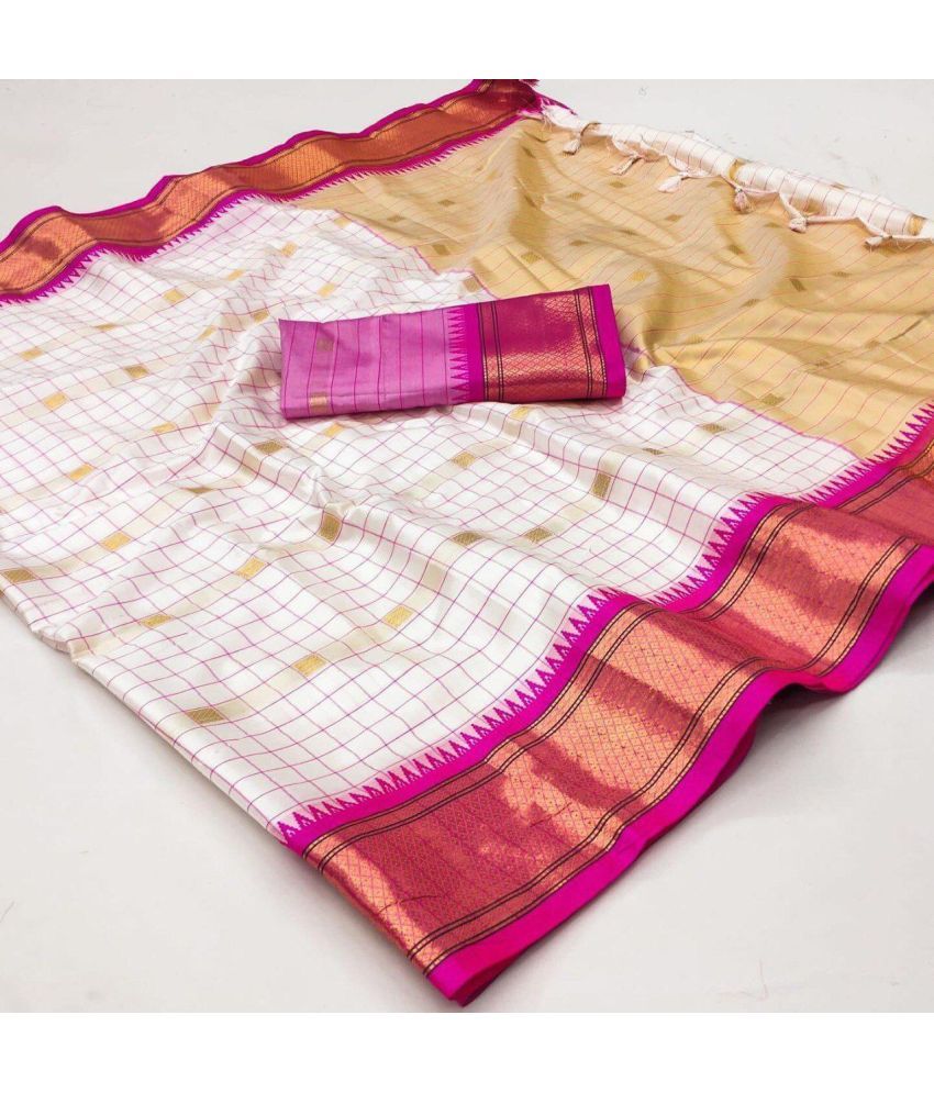     			A TO Z CART Pack of 1 Cotton Silk Checks Saree With Blouse Piece ( Pink )