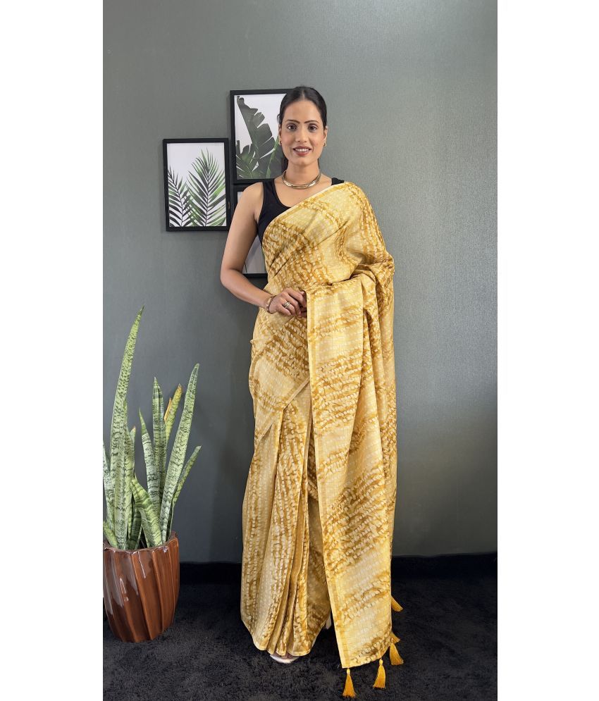     			A TO Z CART Pack of 1 Chiffon Printed Saree With Blouse Piece ( Yellow )