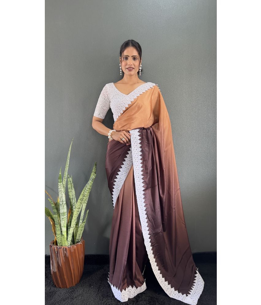     			A TO Z CART Pack of 1 Chiffon Dyed Saree With Blouse Piece ( Brown )