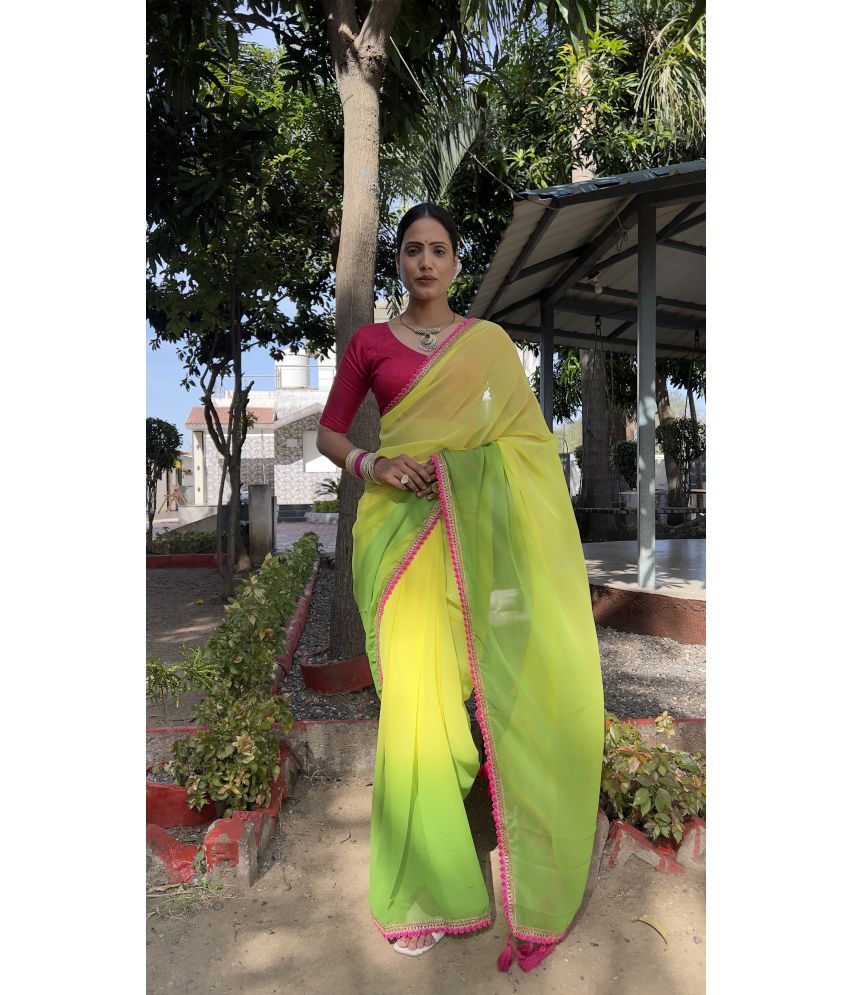     			A TO Z CART Pack of 1 Georgette Dyed Saree With Blouse Piece ( Yellow1 )