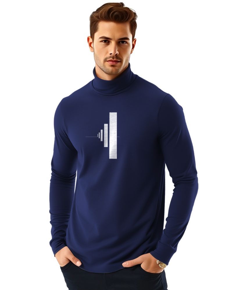     			AOOSH Cotton Blend Regular Fit Printed Full Sleeves Men's High Neck T-Shirt - Blue ( Pack of 1 )