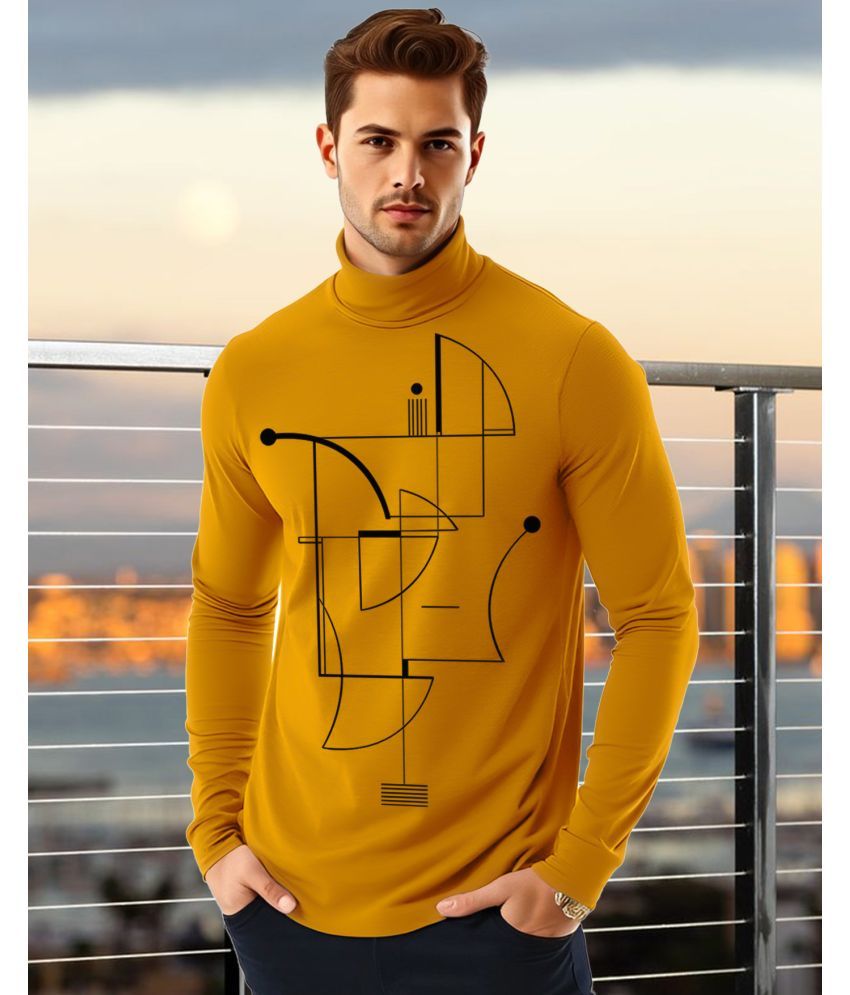     			AOOSH Cotton Blend Regular Fit Printed Full Sleeves Men's High Neck T-Shirt - Mustard ( Pack of 1 )