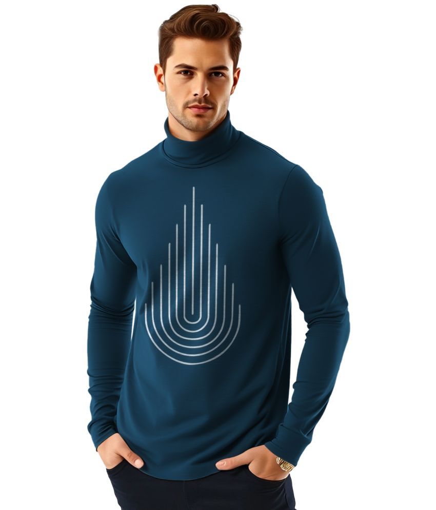     			AOOSH Cotton Blend Regular Fit Printed Full Sleeves Men's High Neck T-Shirt - Teal Blue ( Pack of 1 )