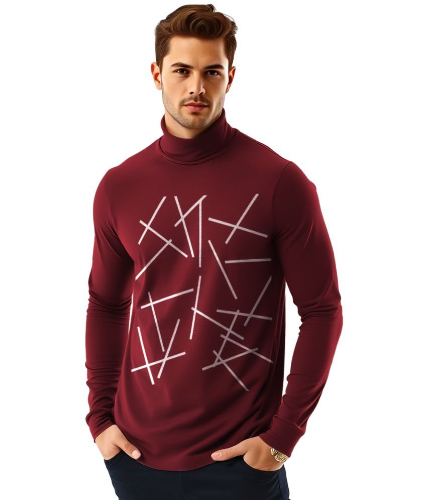     			AOOSH Cotton Blend Regular Fit Printed Full Sleeves Men's High Neck T-Shirt - Maroon ( Pack of 1 )