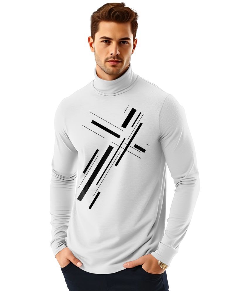     			AOOSH Cotton Blend Regular Fit Printed Full Sleeves Men's High Neck T-Shirt - White ( Pack of 1 )