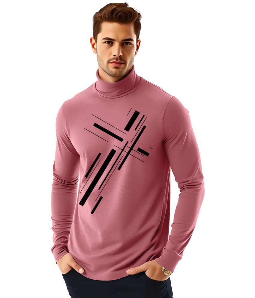     			AOOSH Cotton Blend Regular Fit Printed Full Sleeves Men's High Neck T-Shirt - Peach ( Pack of 1 )