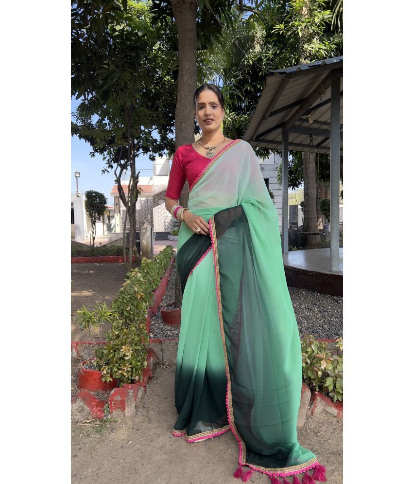     			Aika Pack of 1 Georgette Dyed Saree With Blouse Piece ( Green )