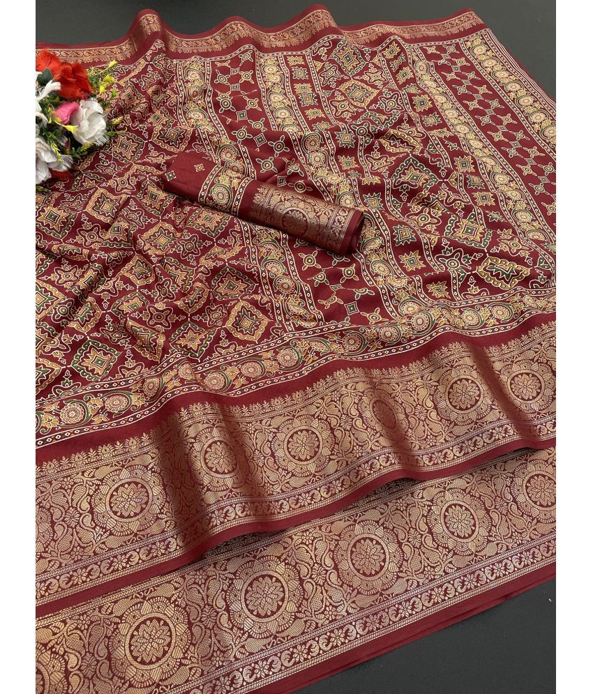     			Aika Pack of 1 Silk Printed Saree With Blouse Piece ( Maroon )