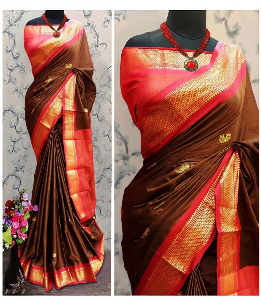     			FAB SILK Pack of 1 Cotton Silk Woven Saree With Blouse Piece ( Brown )