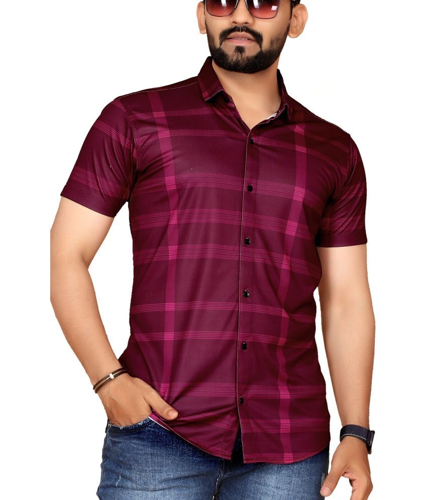     			FABRIPPLE Cotton Blend Regular Fit Checks Half Sleeves Men's Casual Shirt - Wine ( Pack of 1 )