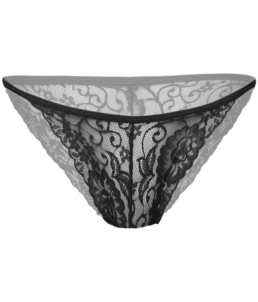     			FIHA Pack of 1 Lace Thongs For Women ( Black )