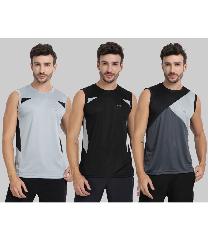     			FTX Pack of 3 Polyester Gym Vest For Men ( Silver )