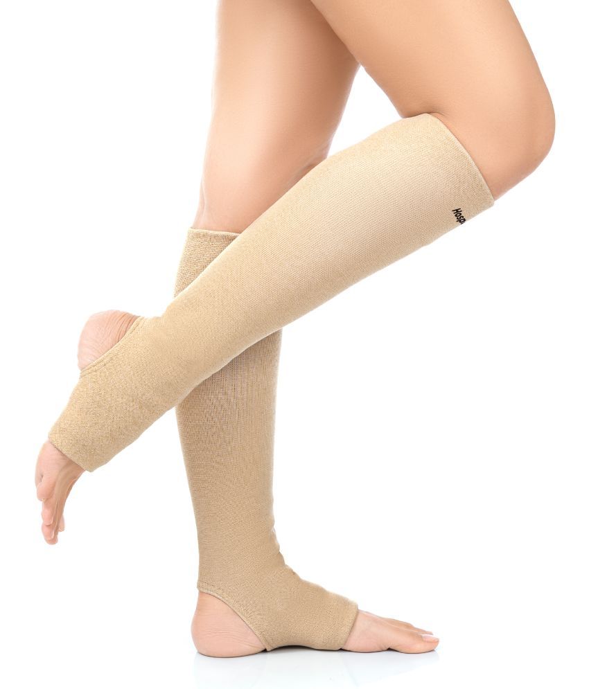     			HOSPIKART Varicose Veins Compression Stockings Below Knee for Men & Women Knee Support (L, 1 Pair, Beige)