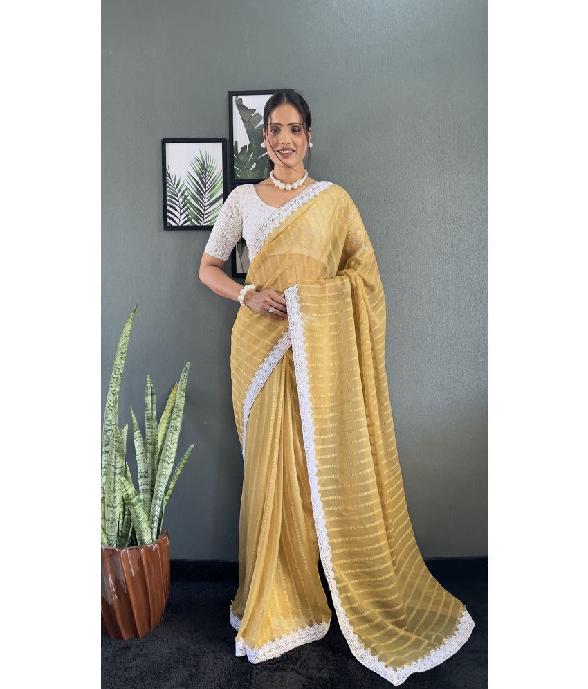     			JULEE Pack of 1 Chiffon Striped Saree With Blouse Piece ( Yellow )