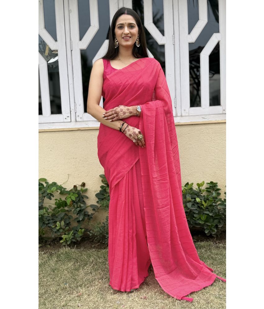     			JULEE Pack of 1 Chiffon Striped Saree With Blouse Piece ( Pink )