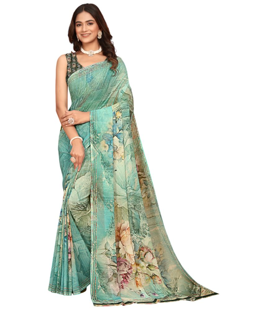     			KOMAL NX Pack of 1 Georgette Printed Saree With Blouse Piece ( Light Green,Brown )