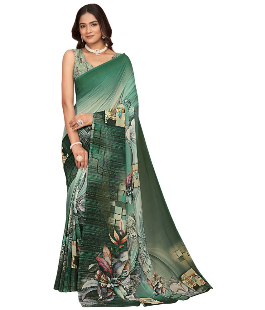     			KOMAL NX Pack of 1 Georgette Printed Saree With Blouse Piece ( Green )