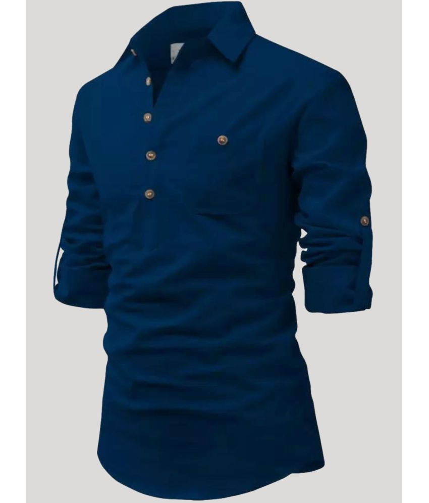     			Life Roads Navy Blue Cotton Men's Shirt Style Kurta ( Pack of 1 )