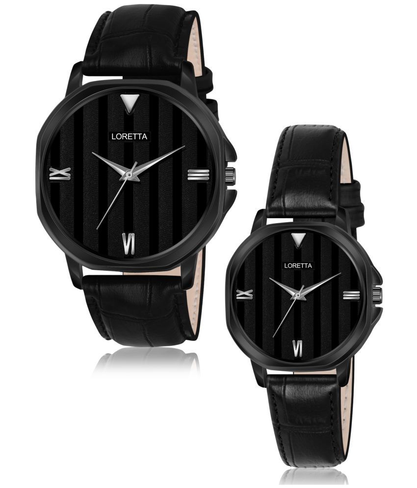     			Loretta Black Leather Analog Couple's Watch