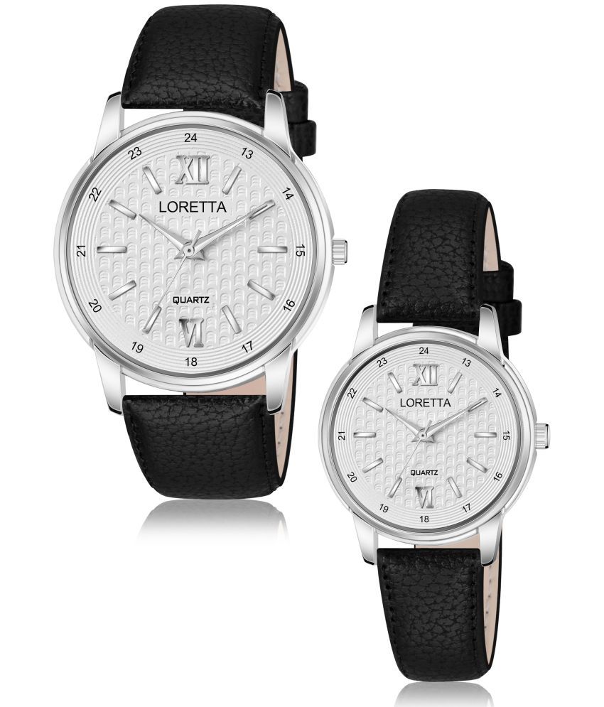     			Loretta Black Leather Analog Couple's Watch