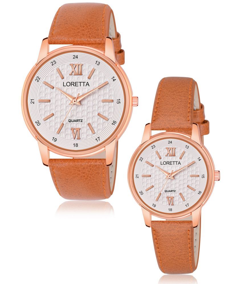     			Loretta Brown Leather Analog Couple's Watch