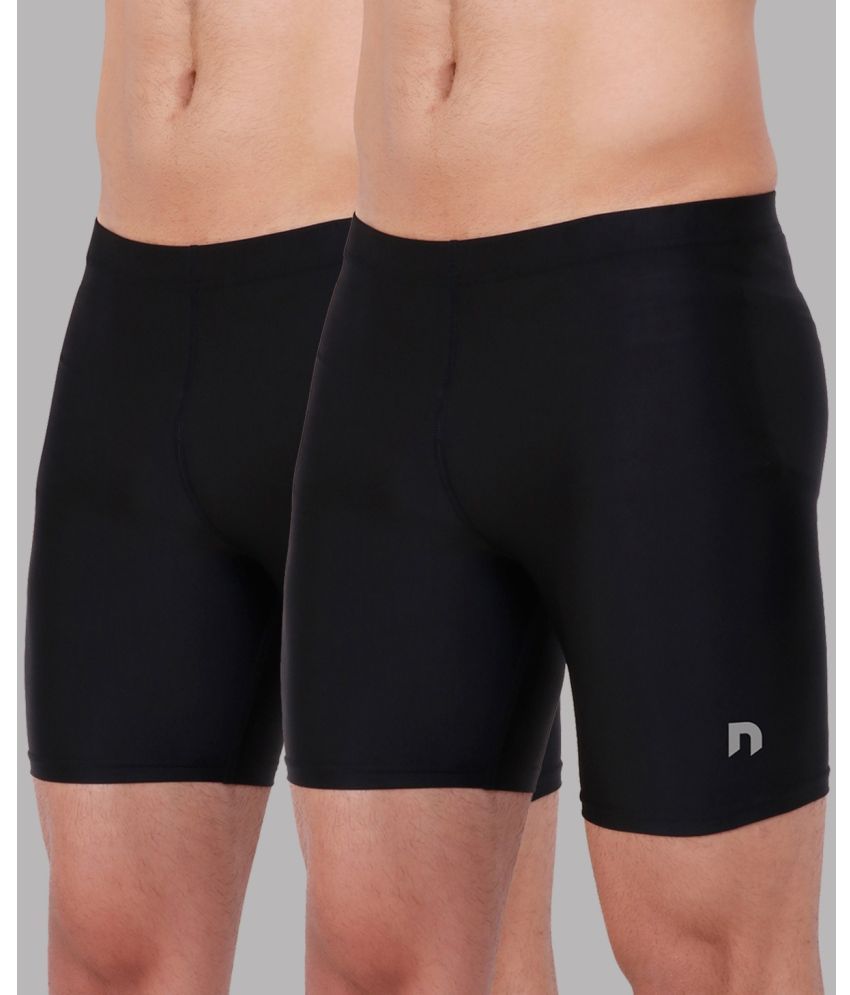     			NEVER LOSE Black Nylon Men's Cycling Shorts ( Pack of 2 )