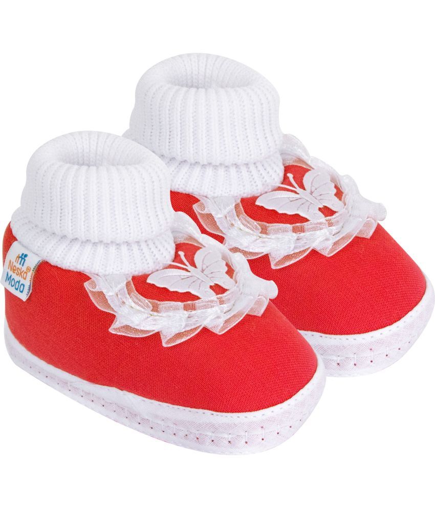     			Neska Moda - Red Booties For Baby Boy & Baby Girl 6-12 Months ( Pack of 1 )