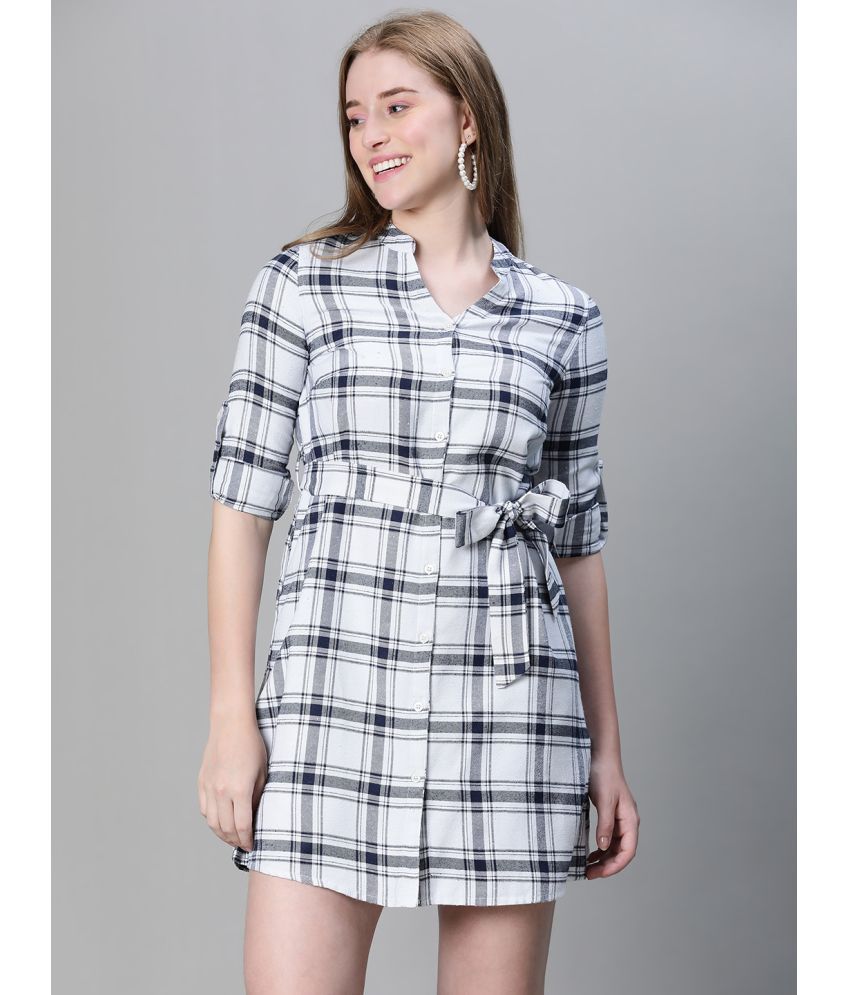     			Oxolloxo Cotton Checks Above Knee Women's A-line Dress - White ( Pack of 1 )