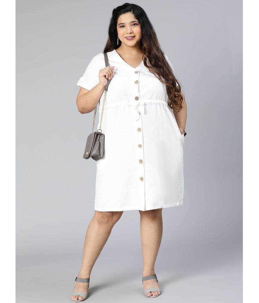     			Oxolloxo Cotton Solid Calf-Length Women's A-line Dress - White ( Pack of 1 )