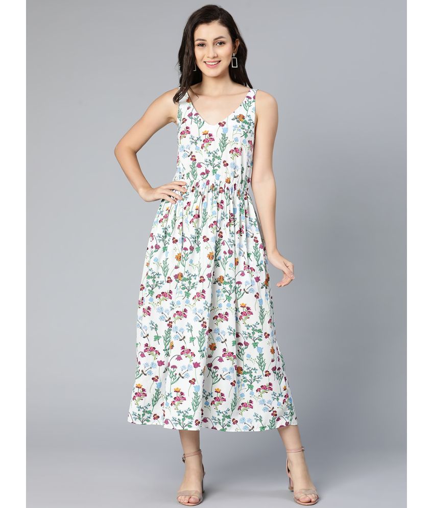     			Oxolloxo Polyester Printed Knee Length Women's A-line Dress - White ( Pack of 1 )