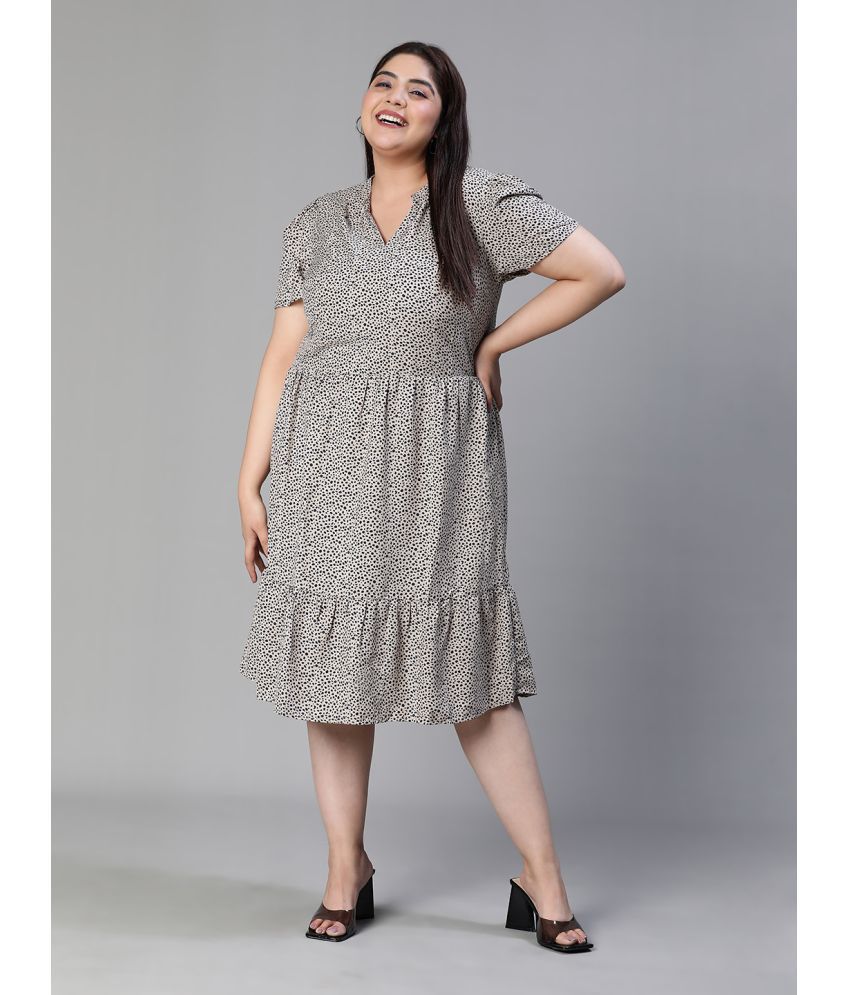     			Oxolloxo Polyester Printed Midi Women's Fit & Flare Dress - Grey ( Pack of 1 )