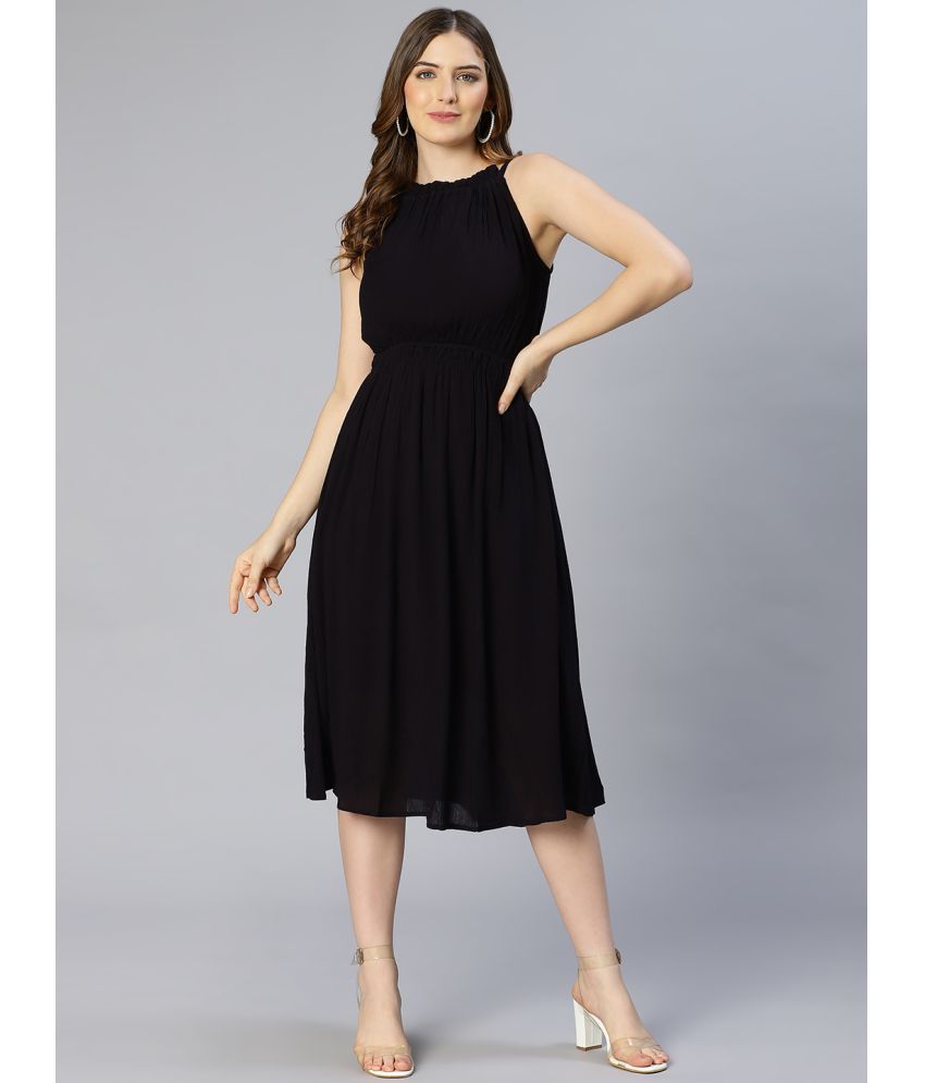     			Oxolloxo Polyester Solid Ankle Length Women's A-line Dress - Black ( Pack of 1 )