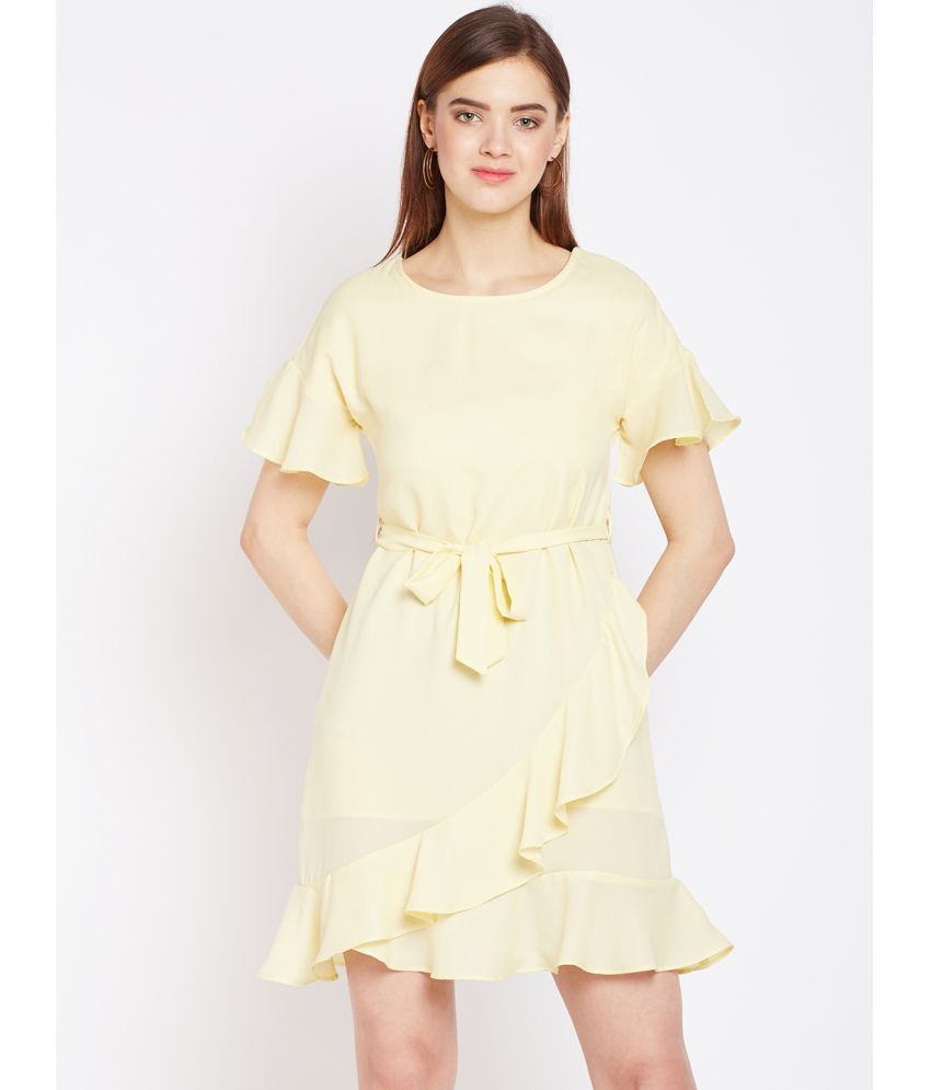     			Oxolloxo Polyester Solid Mini Women's A-line Dress - Yellow ( Pack of 1 )