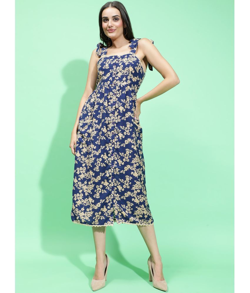     			Oxolloxo Viscose Rayon Printed Above Knee Women's A-line Dress - Blue ( Pack of 1 )