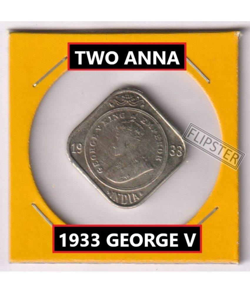     			Rare Two Anna 1933 King George 5th, old British India Coin Collection