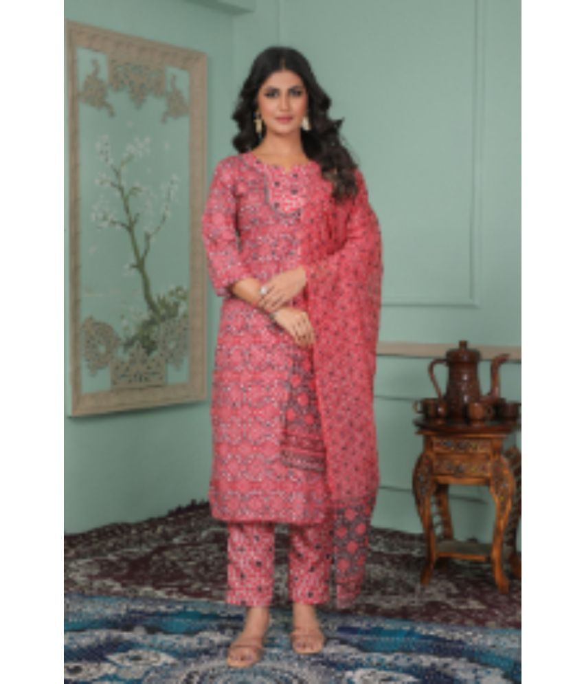     			Sanwariya Silk Rayon Printed Kurti With Pants Women's Stitched Salwar Suit - Peach ( Pack of 1 )