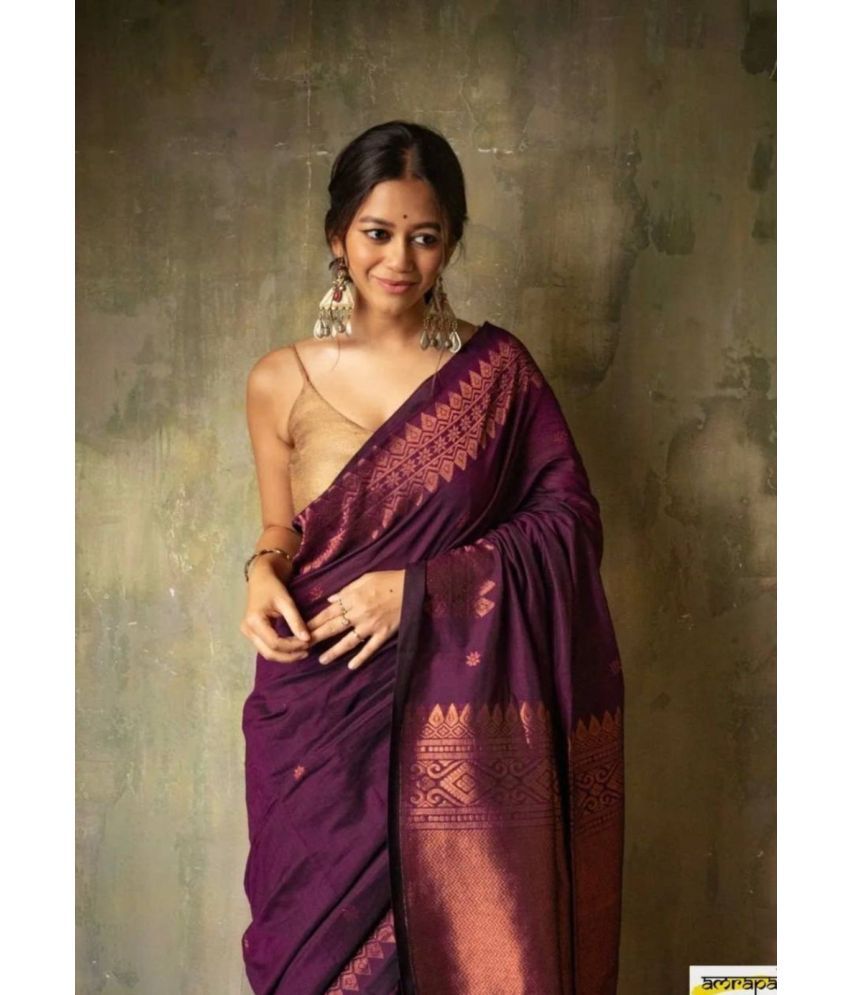     			Sanwariya Silks Pack of 1 Silk Blend Woven Saree With Blouse Piece ( Wine )