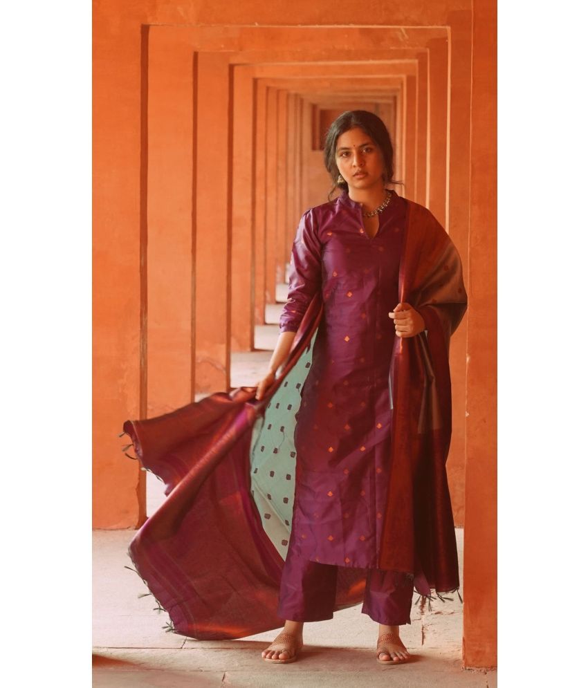     			kedar fab Pack of 1 Art Silk Printed Straight Women's Kurti with Dupatta - ( Purple )