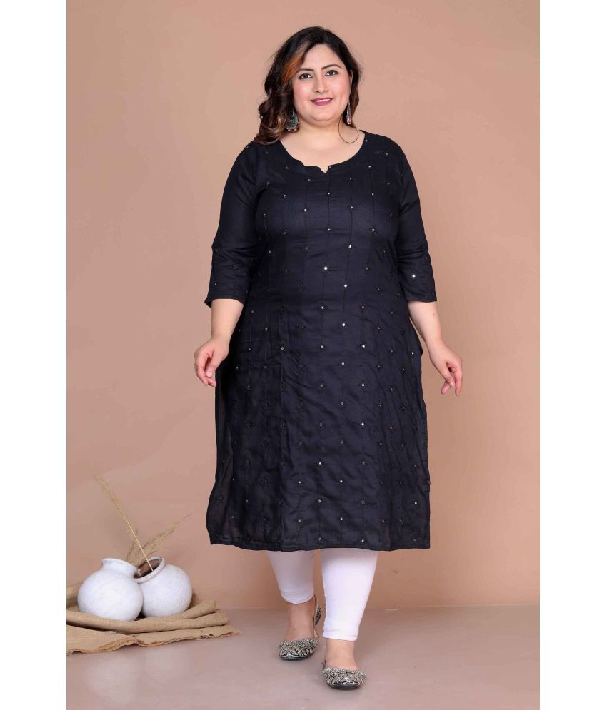     			miravan Pack of 1 Rayon Embellished Straight Women's Kurti - ( Black )