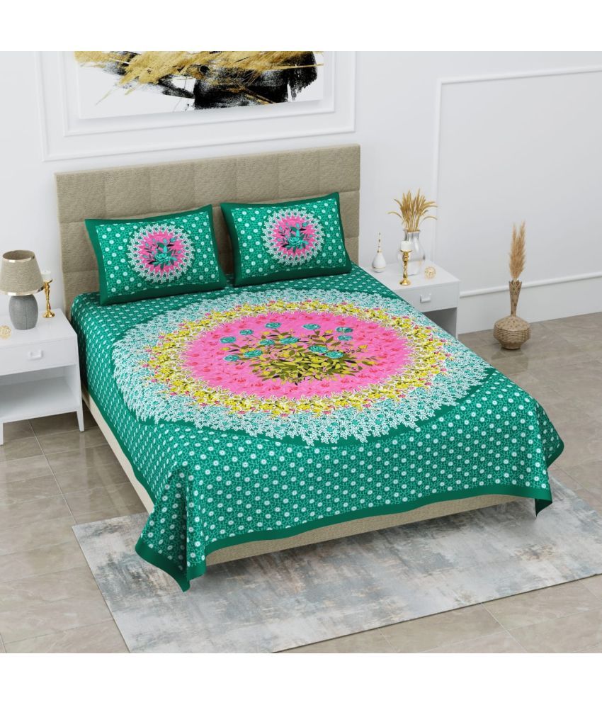     			DESHBANDHU DBK Cotton 1 Double Bedsheet with 2 Pillow Covers ( Green )