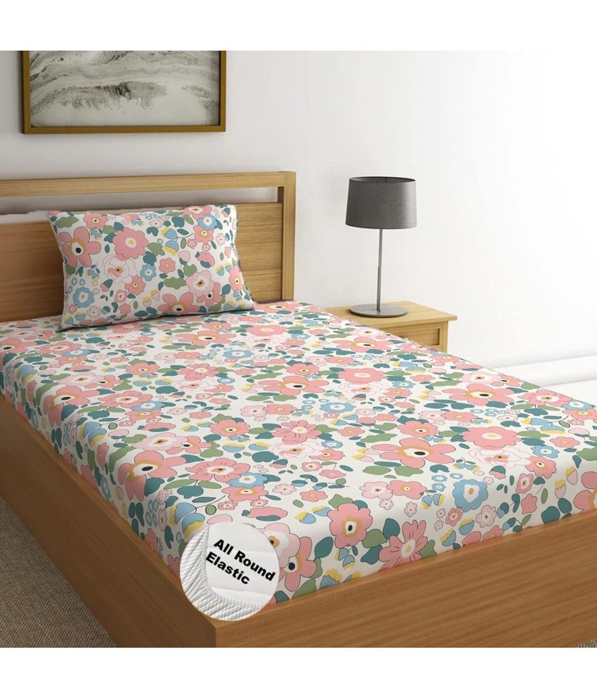     			Decent Home Cotton Abstract Printed Fitted ( Single Bed ) - Pink