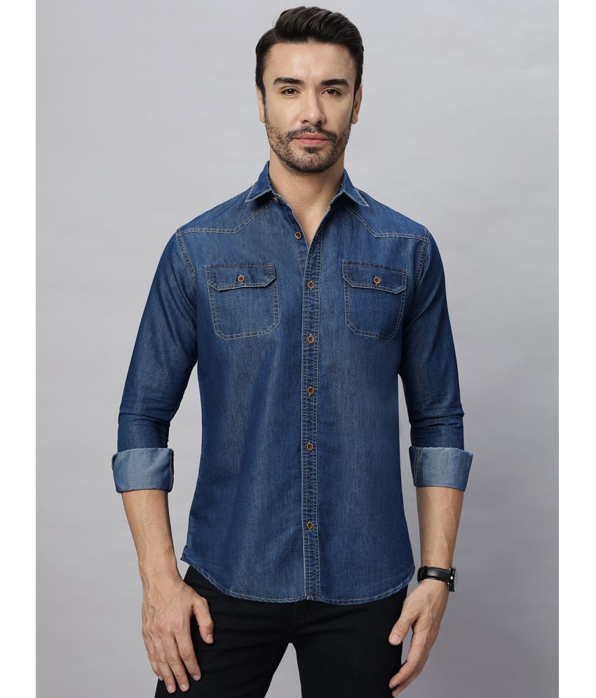     			HJ HASASI Cotton Blend Regular Fit Solids Full Sleeves Men's Casual Shirt - Blue ( Pack of 1 )