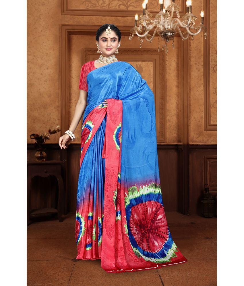     			KOMAL NX Pack of 1 Crepe Printed Saree With Blouse Piece ( Red,Blue )