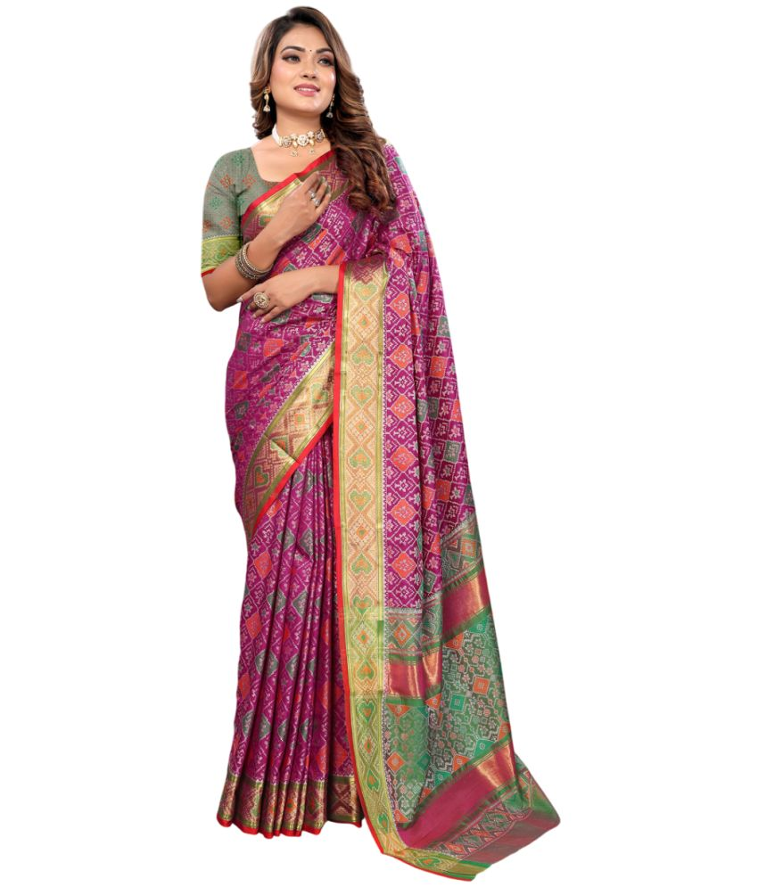     			KOMAL NX Pack of 1 Art Silk Woven Saree With Blouse Piece ( Purple,Green )