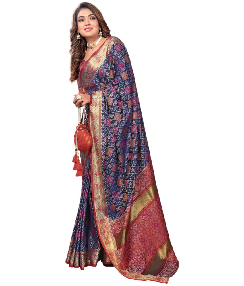     			KOMAL NX Pack of 1 Art Silk Woven Saree With Blouse Piece ( Blue,Red )