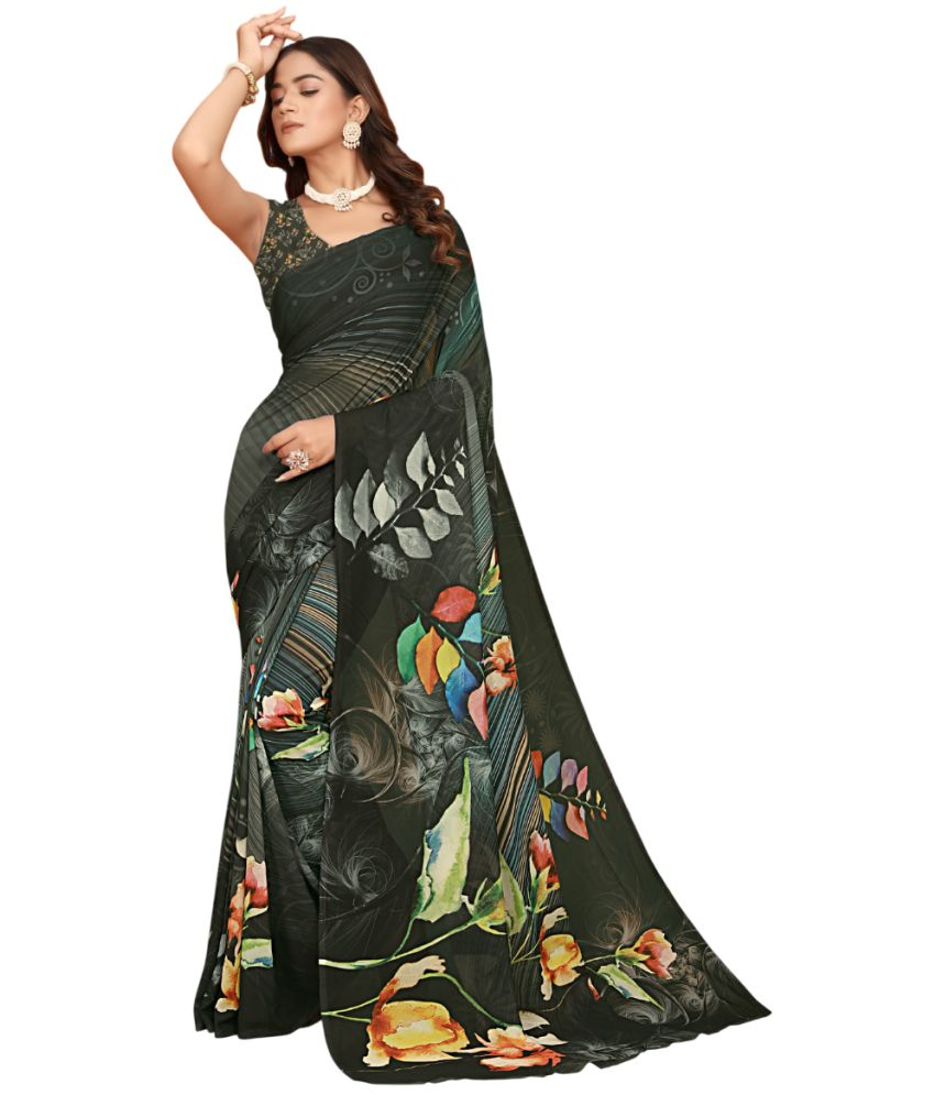     			KOMAL NX Pack of 1 Georgette Printed Saree With Blouse Piece ( Black )